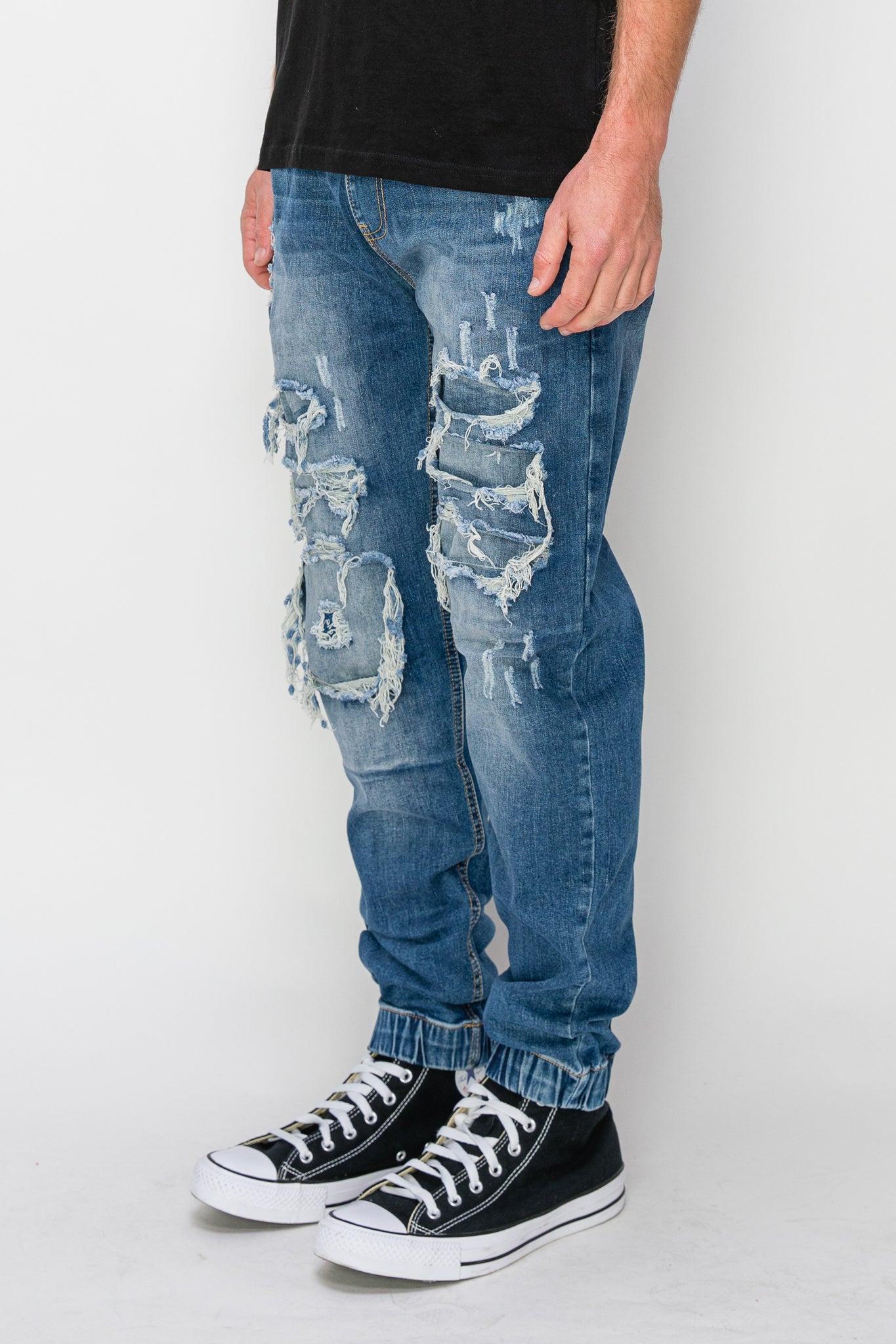 Distressed Denim Jogger Jeans