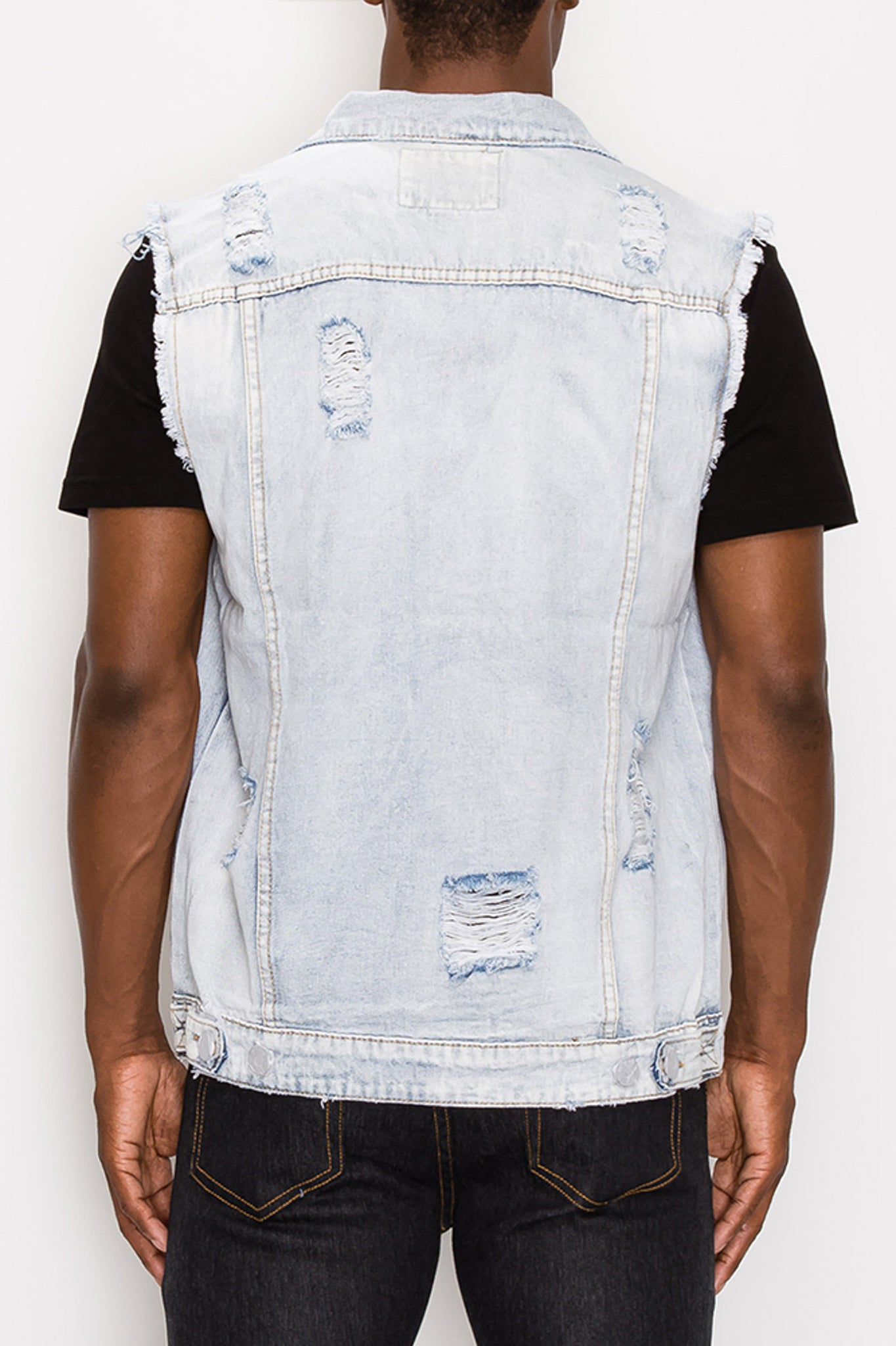 Distressed Denim Vest - Lt. Indigo