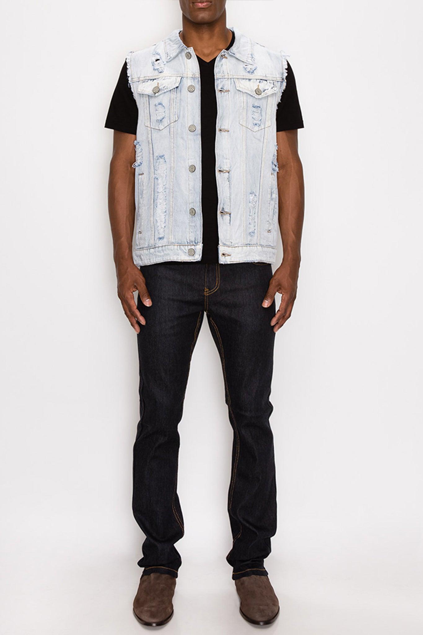 Distressed Denim Vest - Lt. Indigo