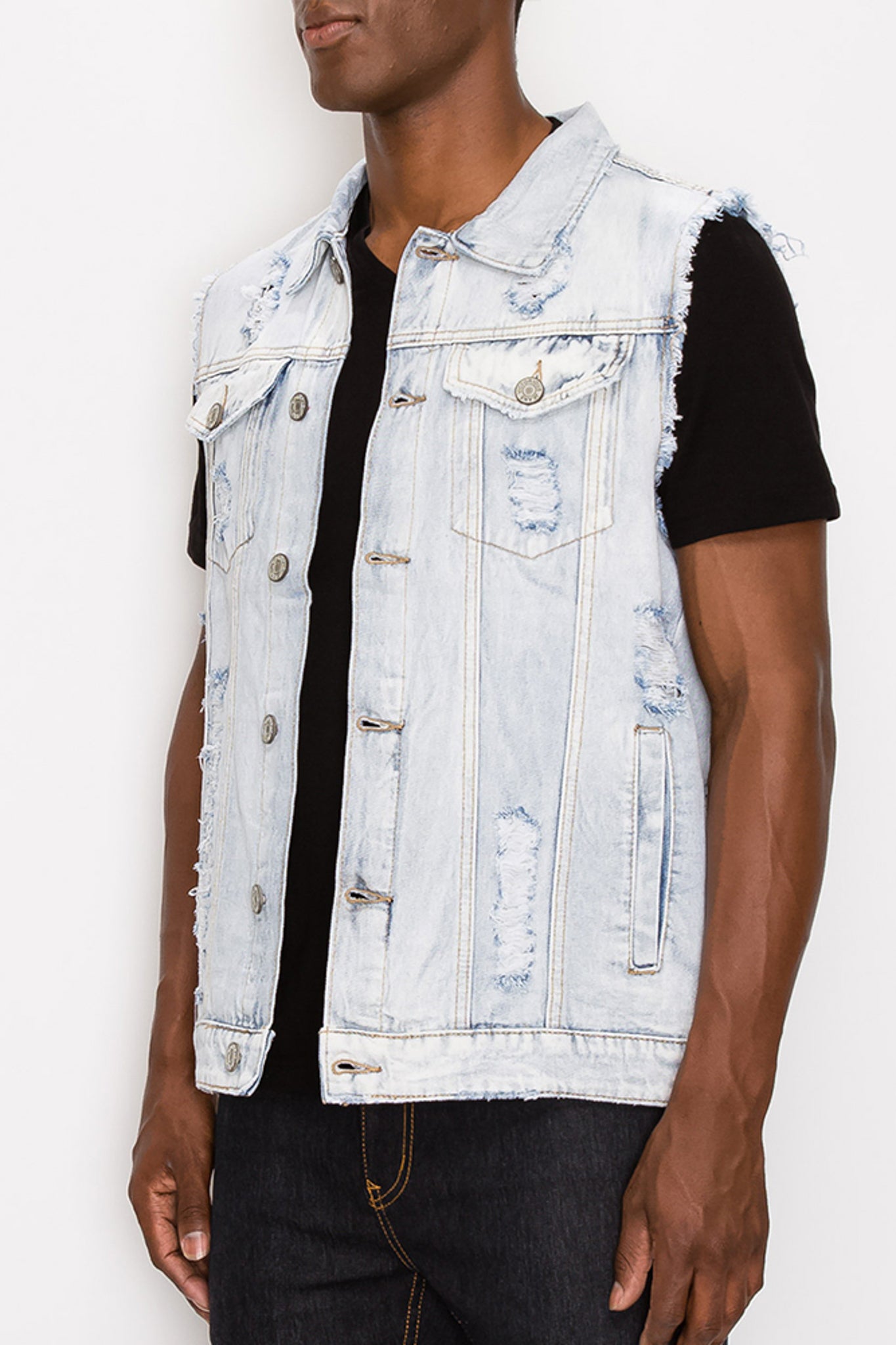 Distressed Denim Vest - Lt. Indigo