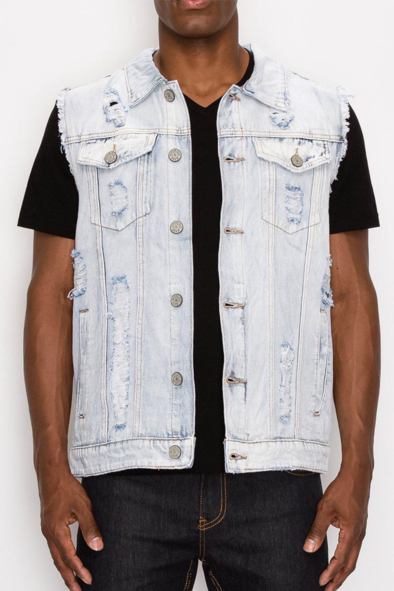 Distressed Denim Vest - Lt. Indigo – VICTORIOUSUSA