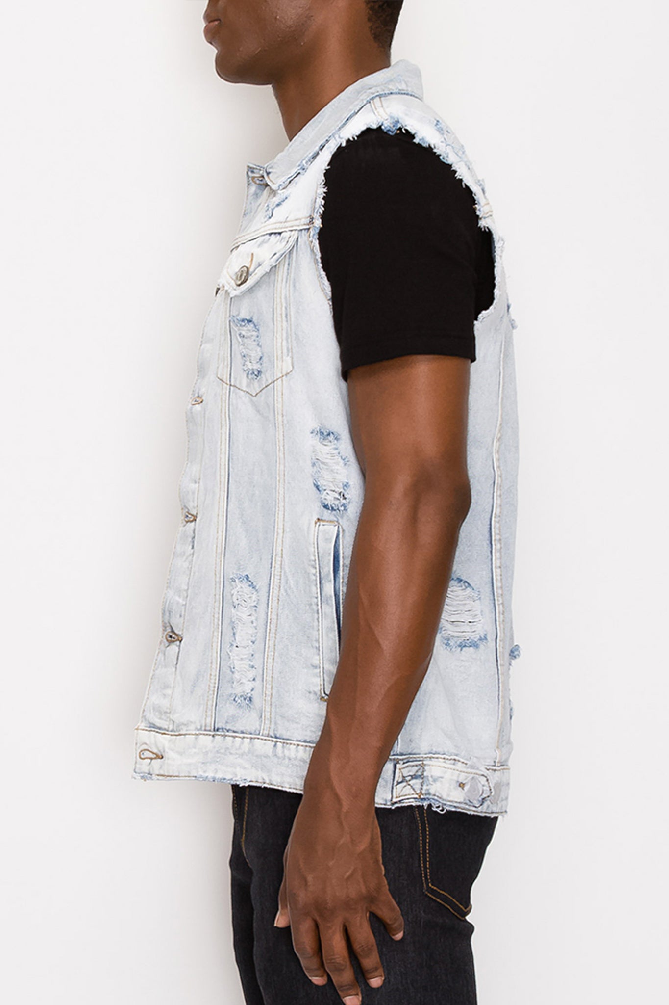 Distressed Denim Vest - Lt. Indigo