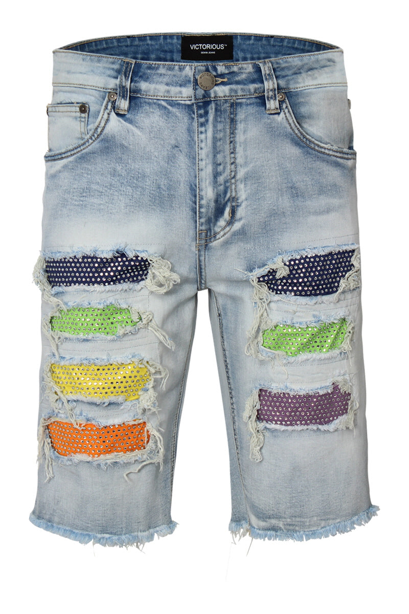 Color Diamond Denim Shorts