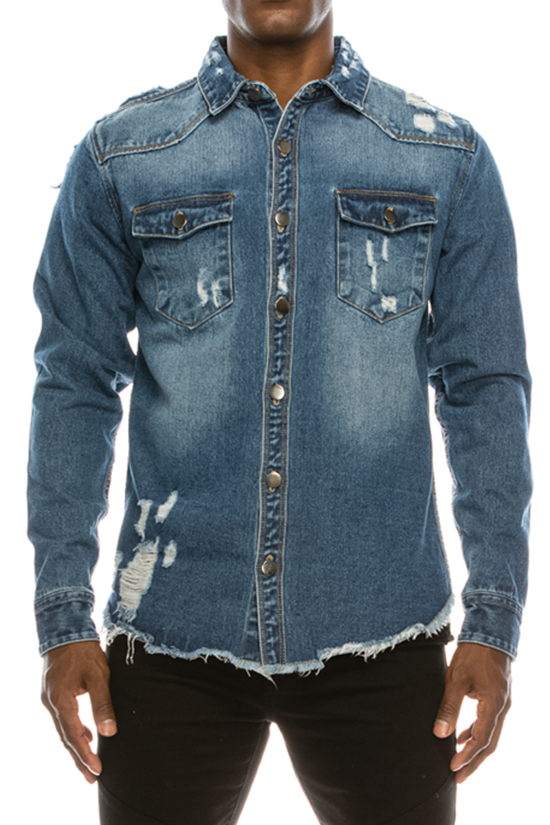 Ripped Denim Overshirt - Indigo – VICTORIOUSUSA