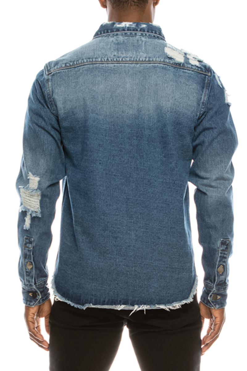 Cotton denim overshirt with pockets - Men | MANGO OUTLET USA