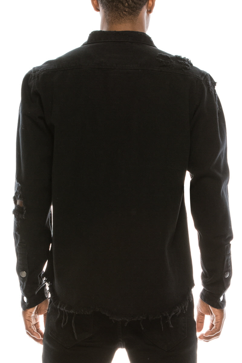 Ripped Denim Overshirt - Black