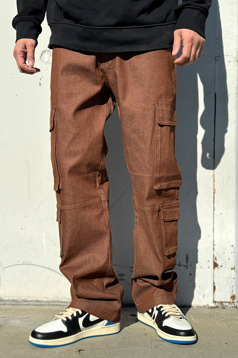 Baggy Fit Cargo Colored Raw Denim Jeans