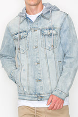 Layered Hooded Denim Jacket