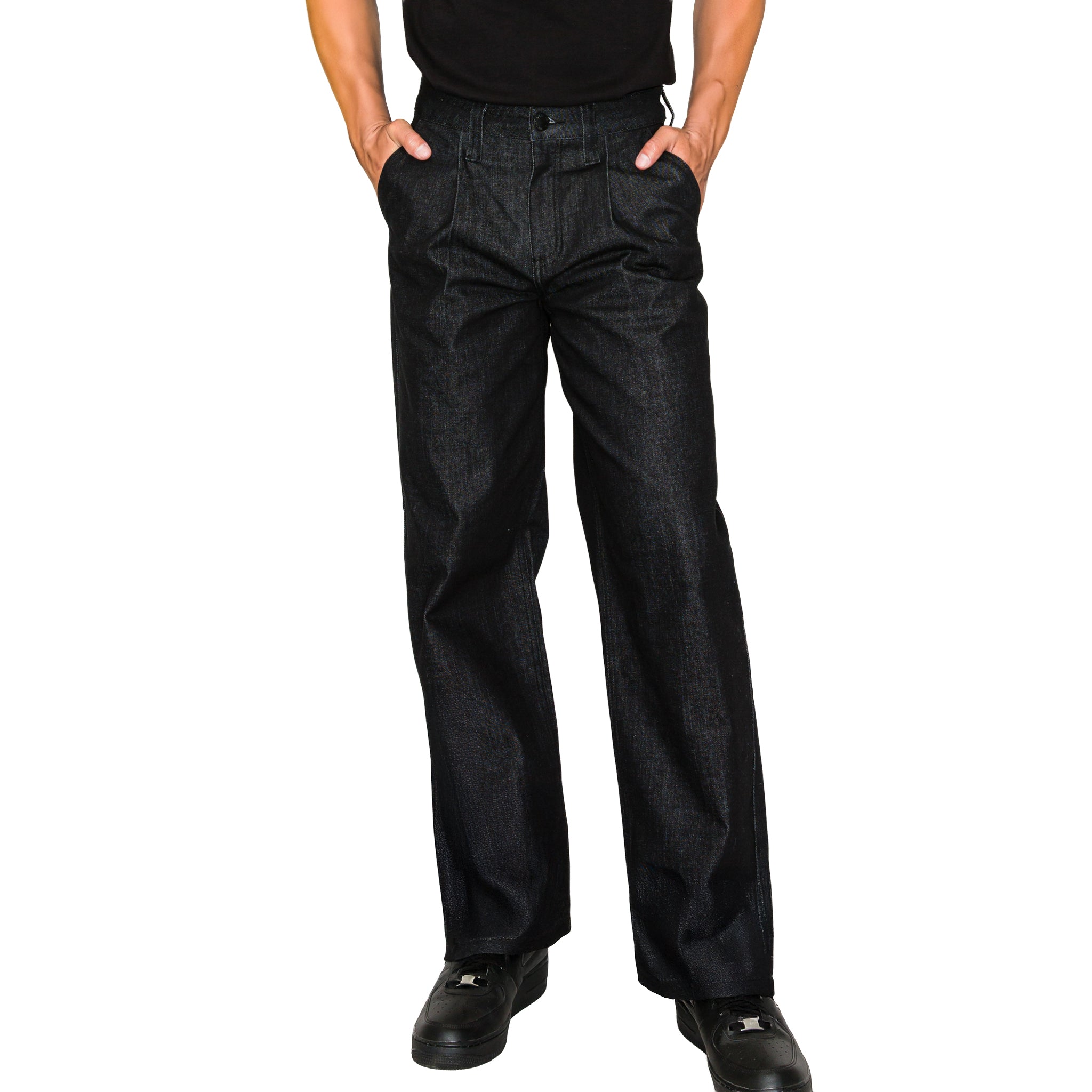Pleated Raw Denim Baggy Fit Jeans