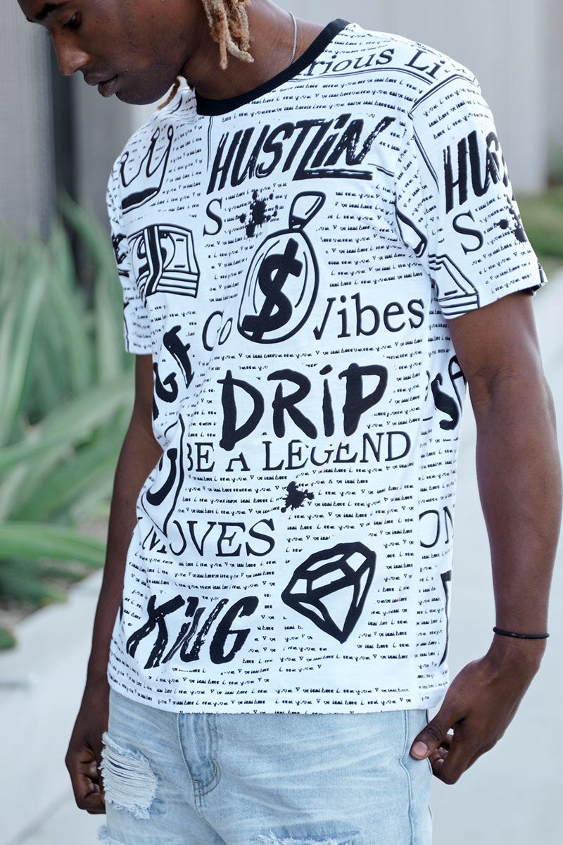 ALL OVER DOODLE PRINT T-SHIRTS