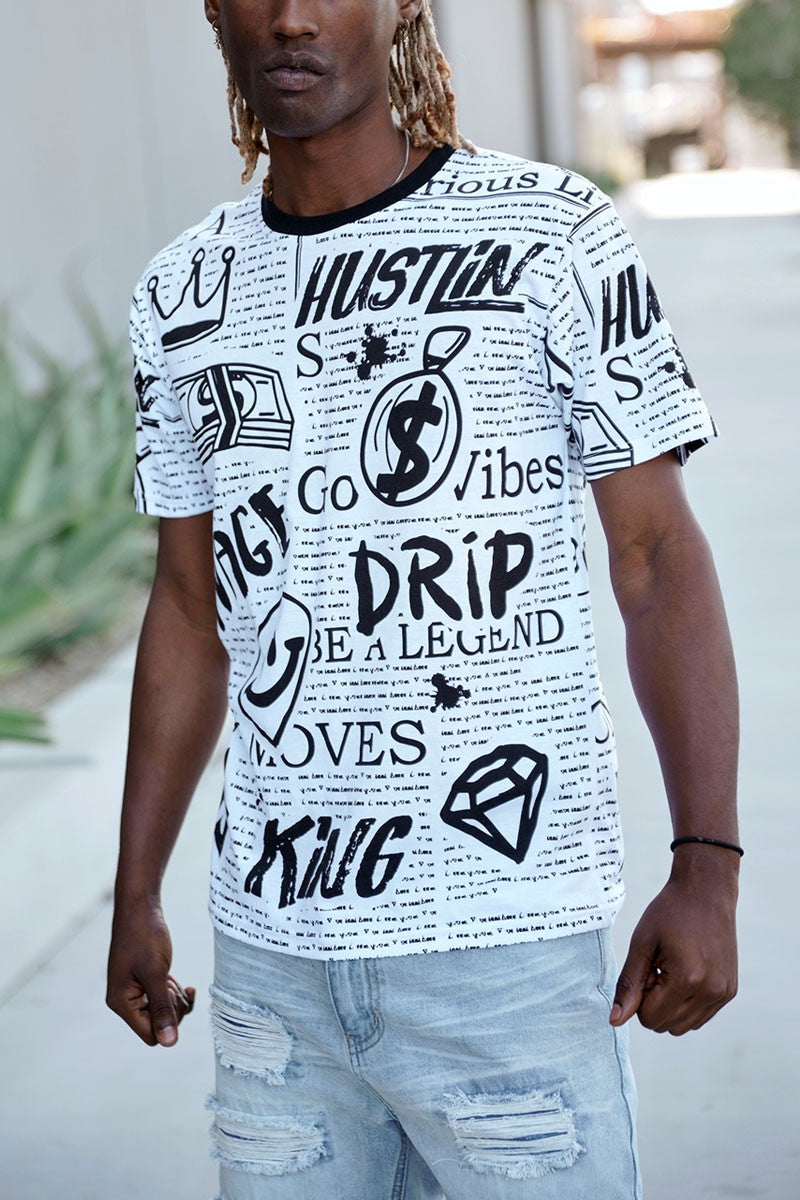 ALL OVER DOODLE PRINT T-SHIRTS