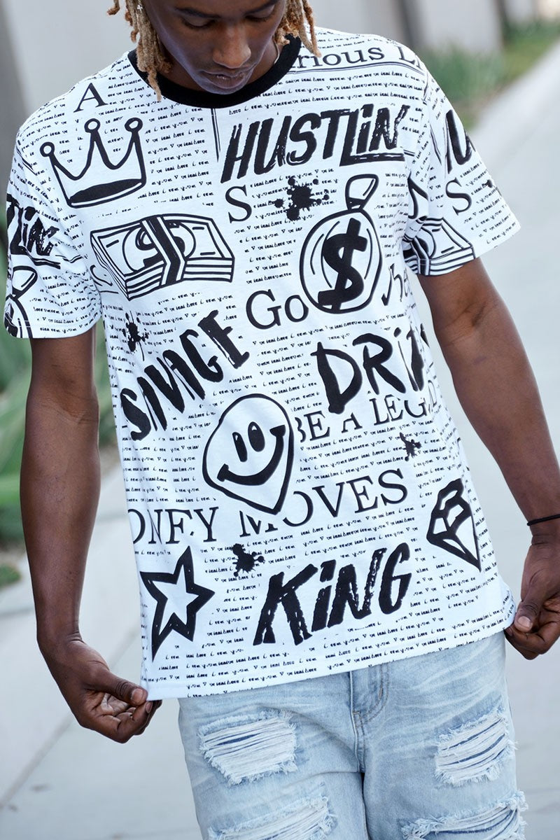 ALL OVER DOODLE PRINT T-SHIRTS
