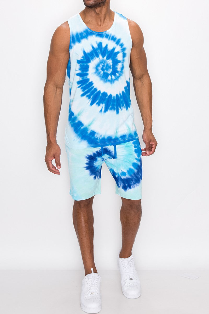 SPIRAL TIE DYE TANK TOP - BLUE