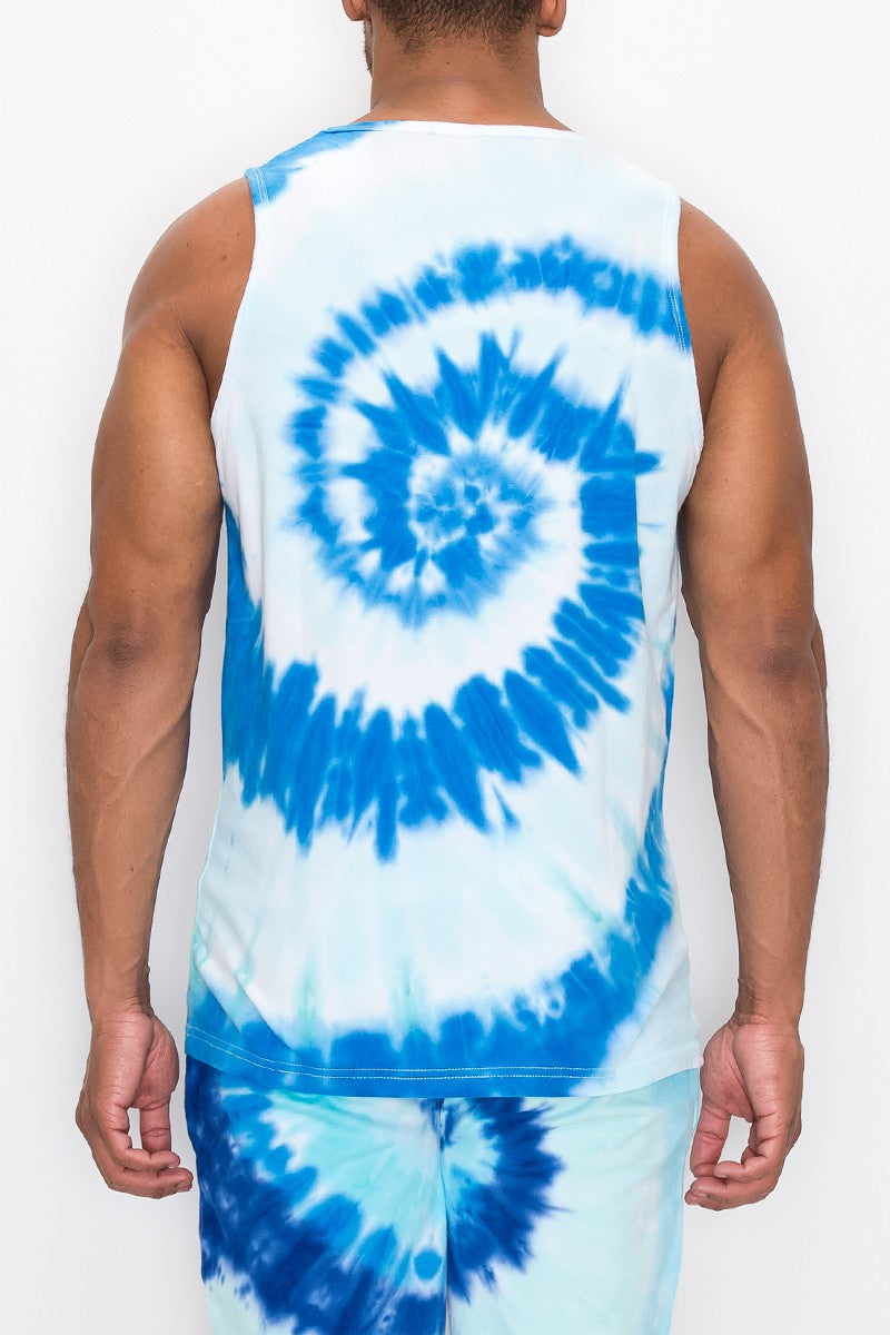 SPIRAL TIE DYE TANK TOP - BLUE