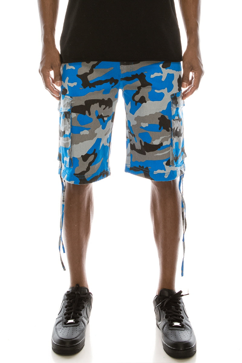 Camo Belted Cargo Shorts - Blue