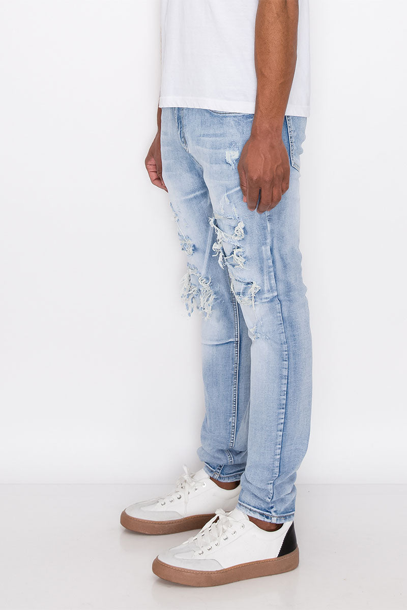 RIP & REPAIR DENIM JEANS - LT. INDIGO
