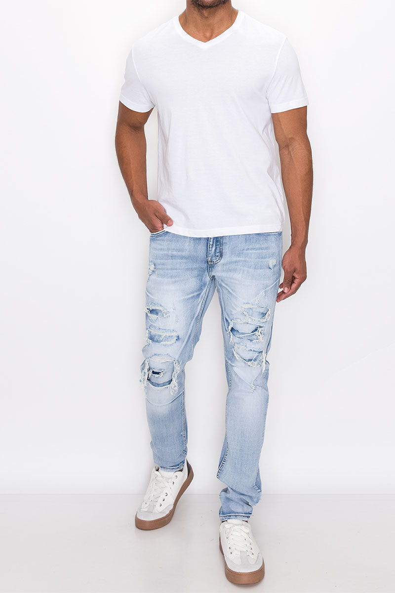 RIP & REPAIR DENIM JEANS - LT. INDIGO