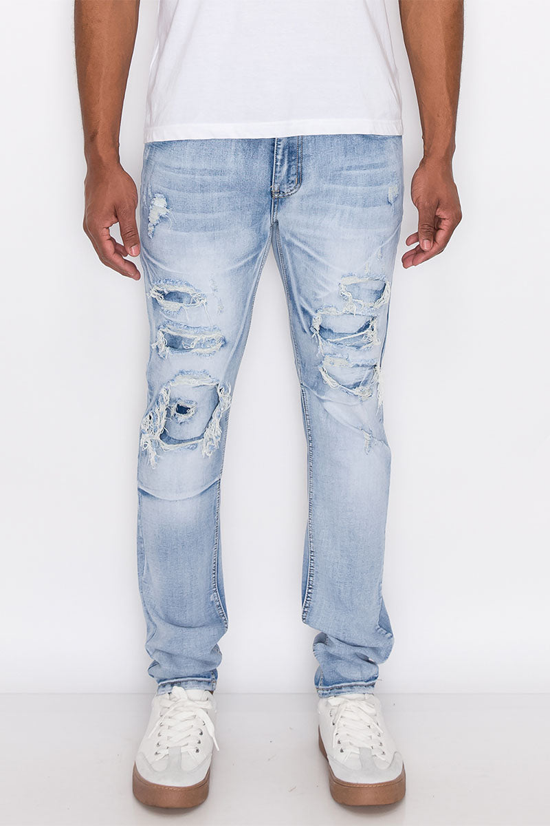RIP & REPAIR DENIM JEANS - LT. INDIGO