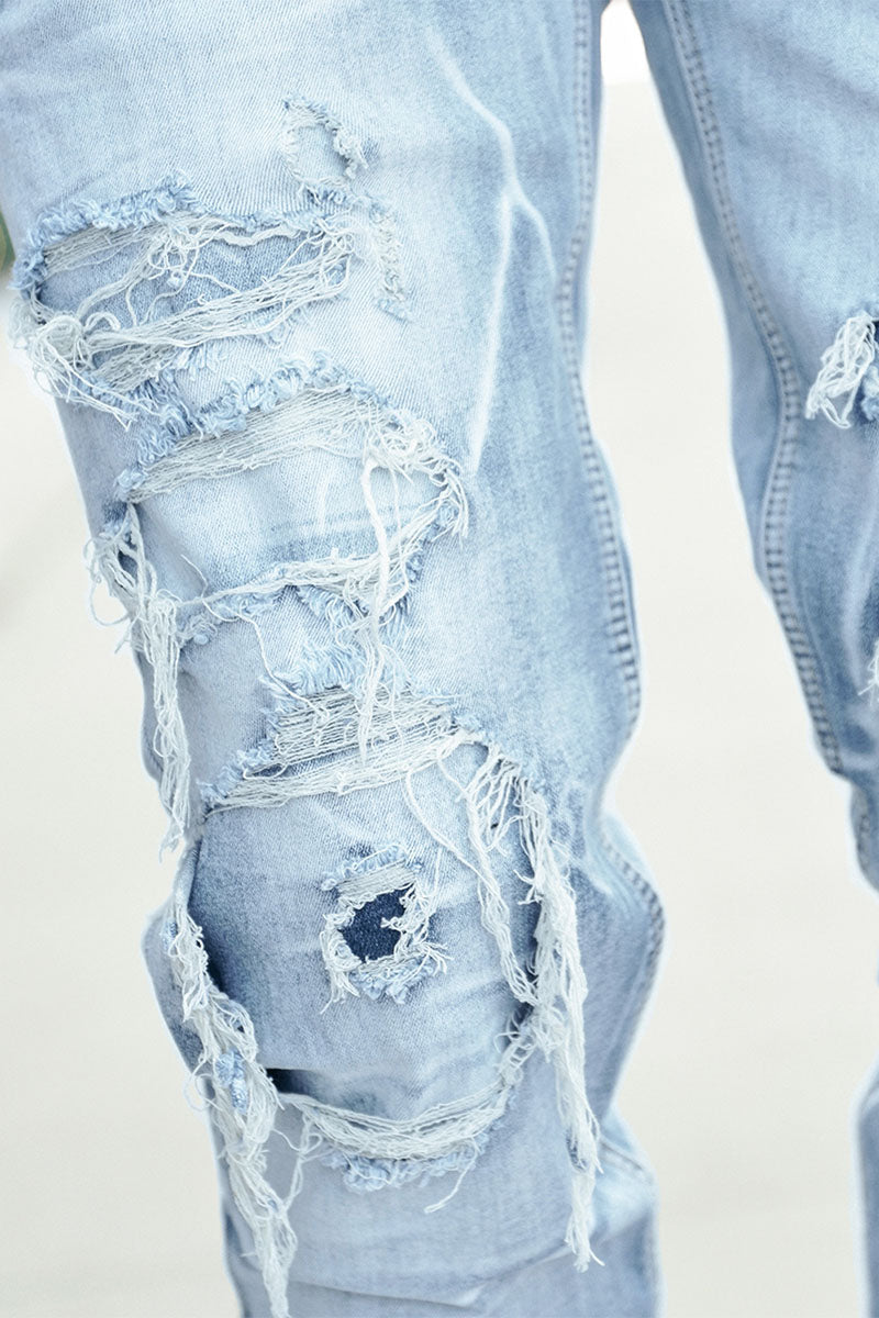 RIP & REPAIR DENIM JEANS - LT. INDIGO