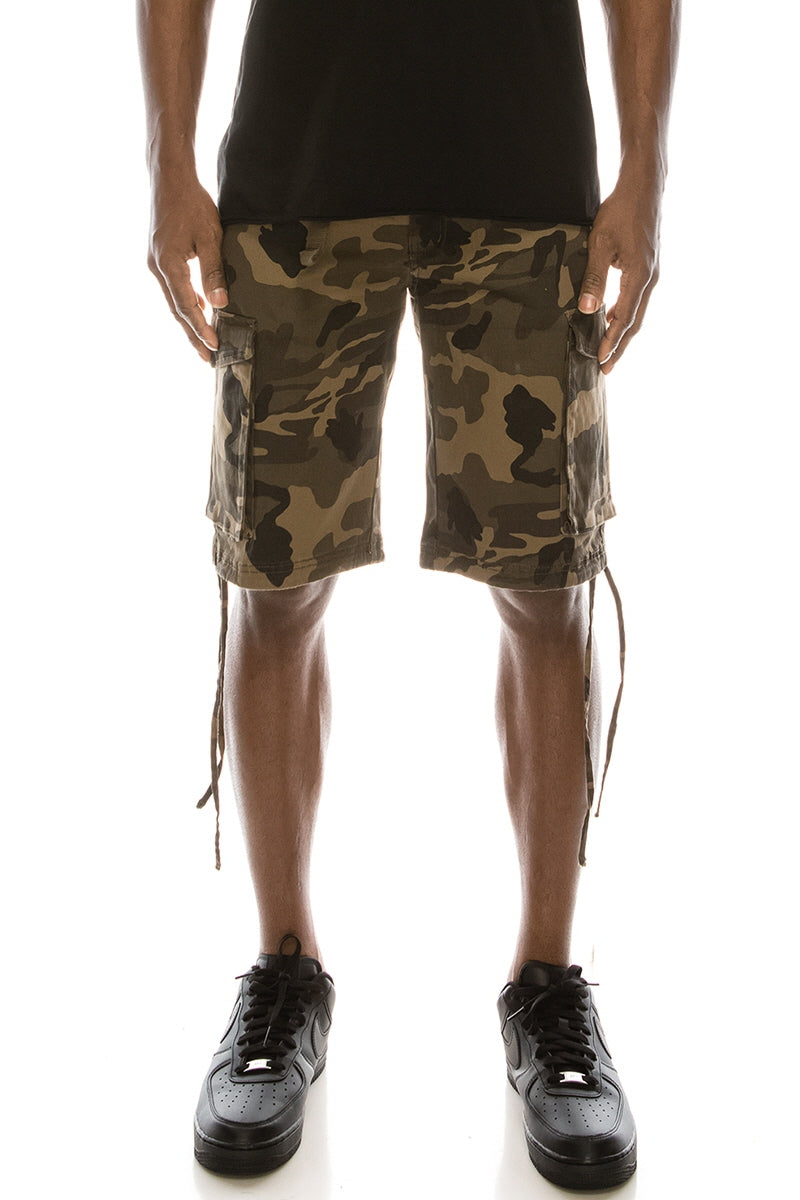 Camo Belted Cargo Shorts - Olive