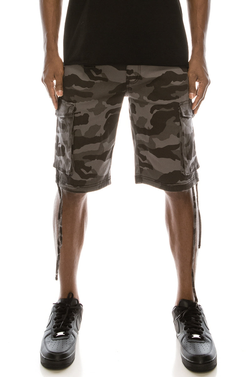 Camo Belted Cargo Shorts - Black
