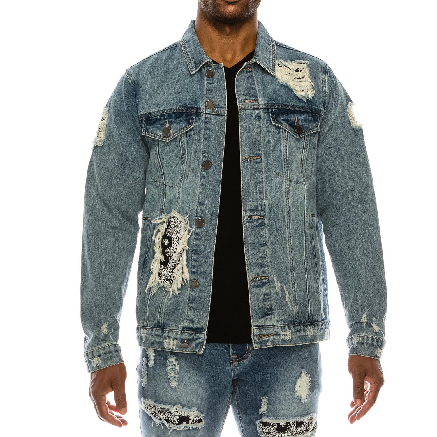 Victorious Bandana Paisley Patch Denim Jacket Indigo / X-Large