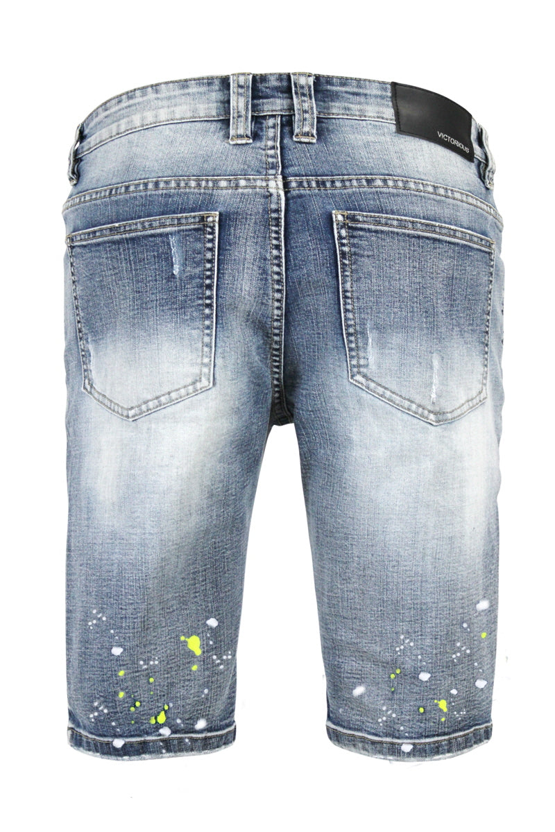 NEON PAINTED SPLITTER DENIM SHORTS
