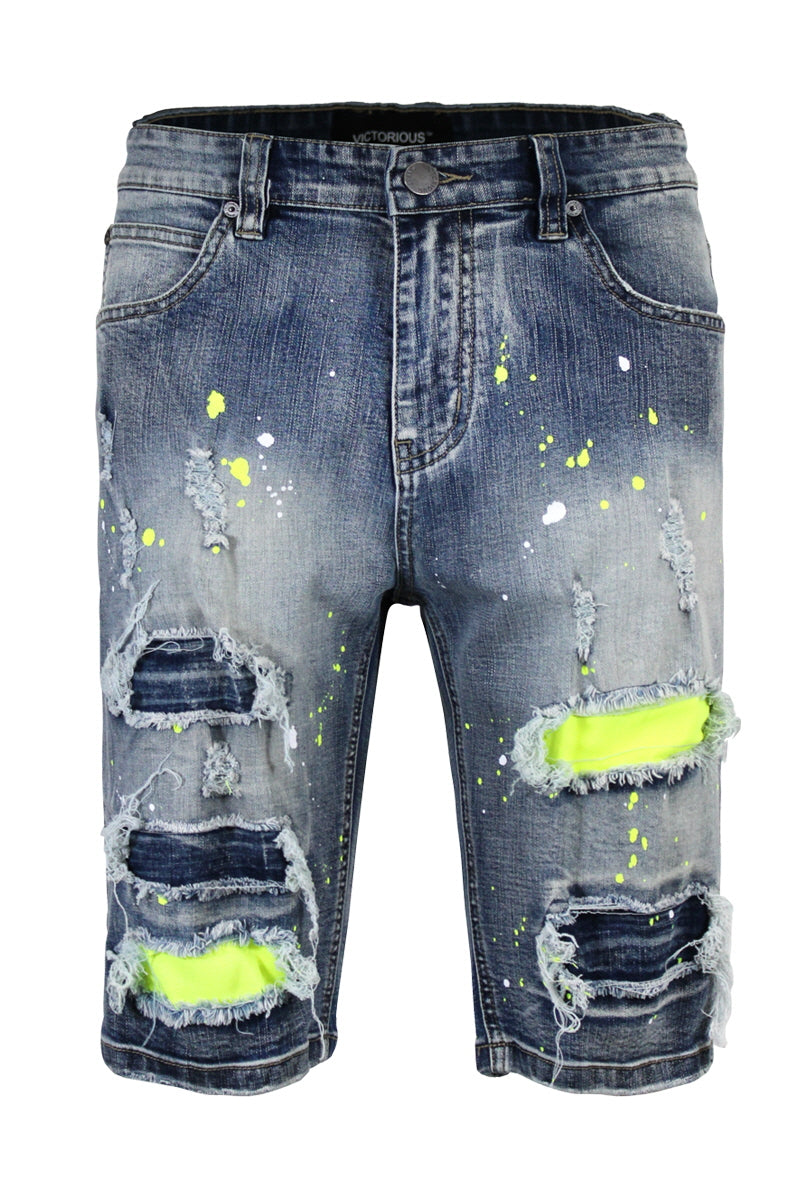 NEON PAINTED SPLITTER DENIM SHORTS